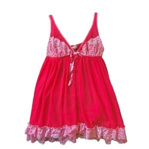 Victoria's Secret Pink Red Lace Babydoll Coquette Bow Y2K Mini Dress